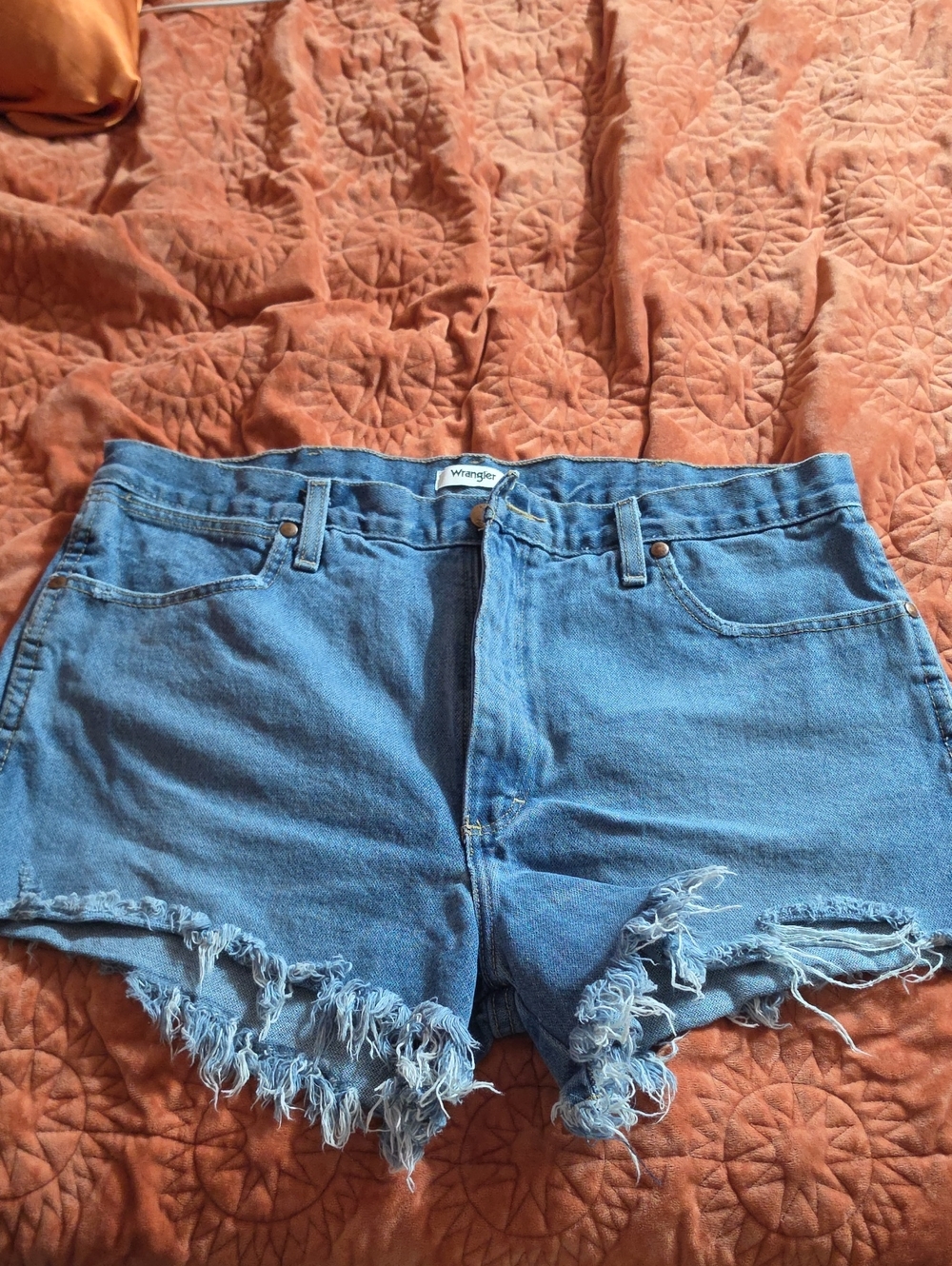 Wrangler Light Blue Distressed Frayed-Hem Denim Shorts